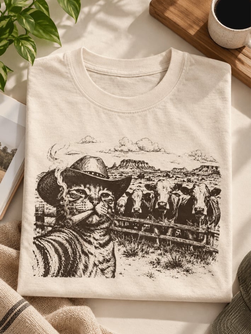 Cowboy Cat Shirt, Western Cat T-Shirt, Vintage Cat Lover Fee